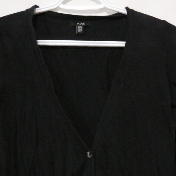 JACOB | medium | Lightweight Black Long Sleeve V-Neck Button-Up Cardigan - Picture 4 of 14